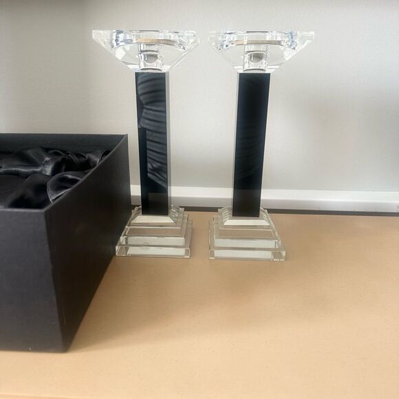 Metropolitan 9" Ebony Crystal Candlestick Pair - Picture 2 of 6